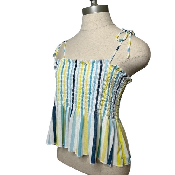 2/$30 WILD Fable Target Turquoise Striped Smocked Peplum Camisole Size Large - Picture 8 of 12